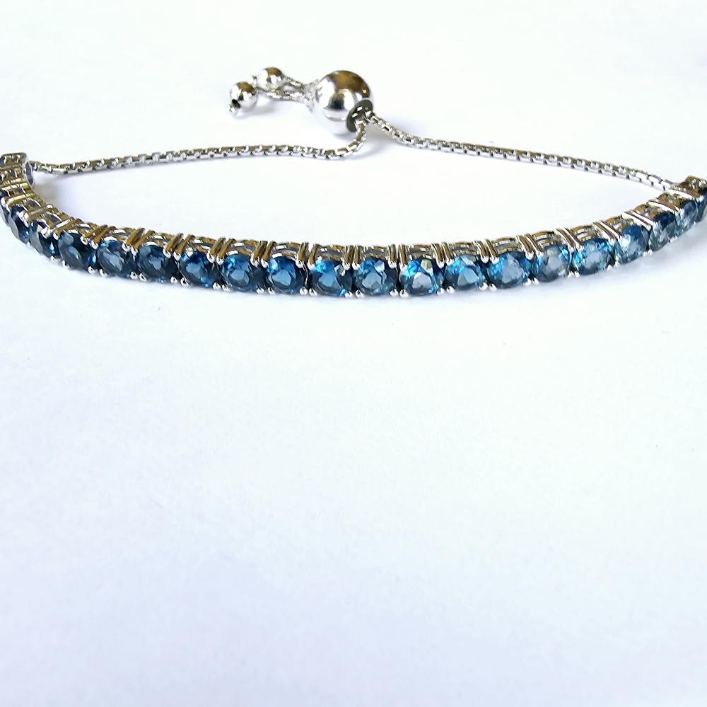 Genuine London Blue Topaz 💙 Bolo Bracelet Rhodium over Sterling Silver! - Picture 2 of 5